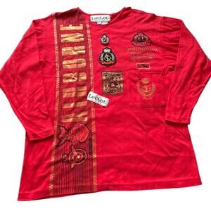 Vintage LouLou Patchwork Airborne Graphic Long Sleeve Top One Size Made in USA